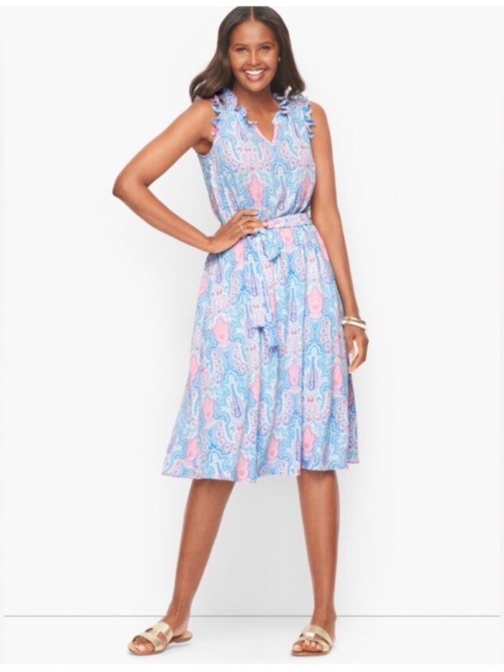Talbots Paisley Tie Waist Midi Dress